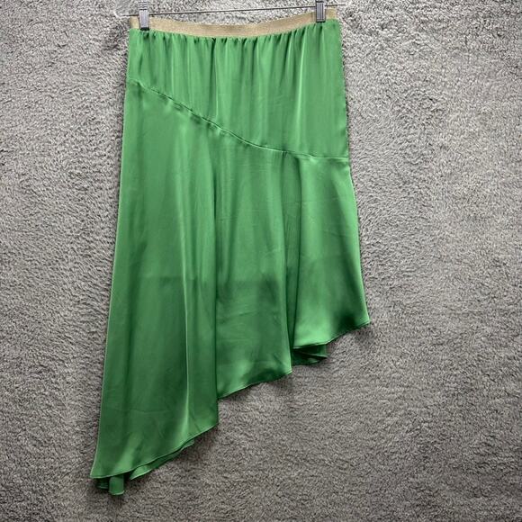 Leifsdottir Size 8 Green Silky Asymmetrical Skirt Elastic Waistband Party Fun - Picture 6 of 8